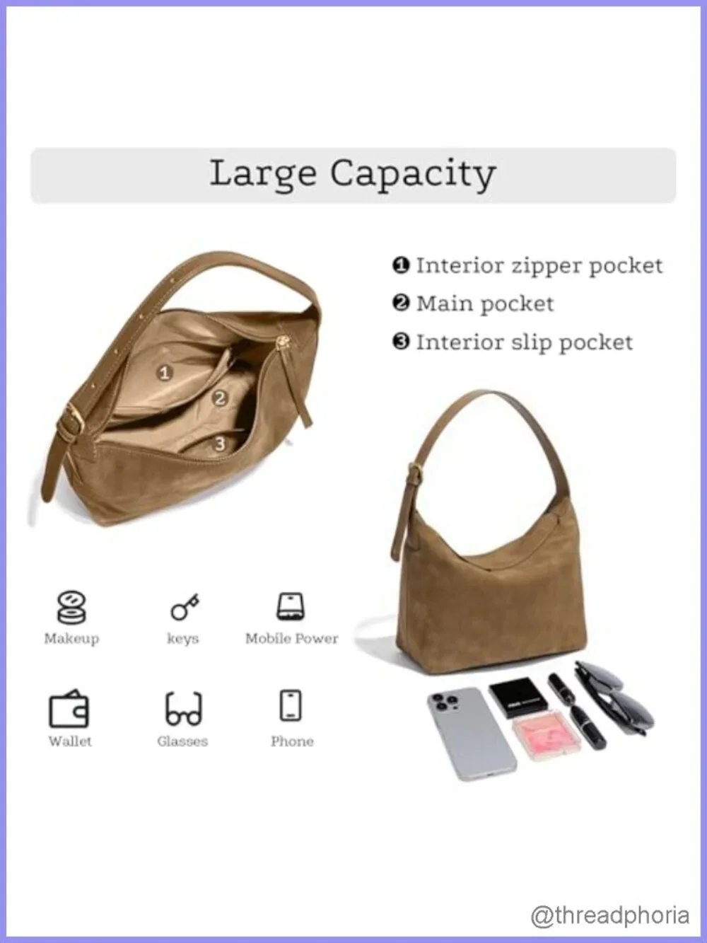 Faux Suede Hobo Bag Women Vintage Shoulder Crossbody Purse Adjustable Straps